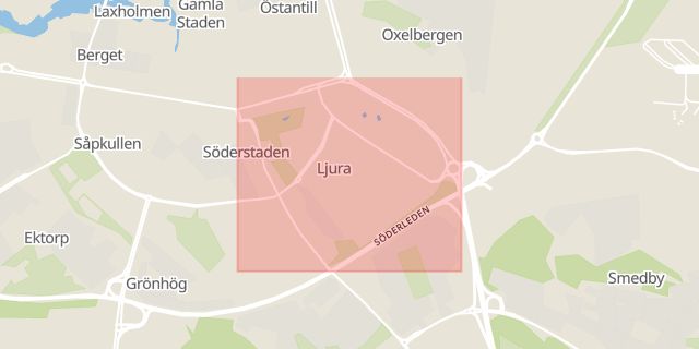 Karta som med röd fyrkant ramar in Ljura, Norrköping, Östergötlands län