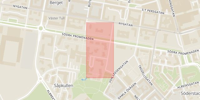 Karta som med röd fyrkant ramar in Gymnastikgatan, Norrköping, Östergötlands län