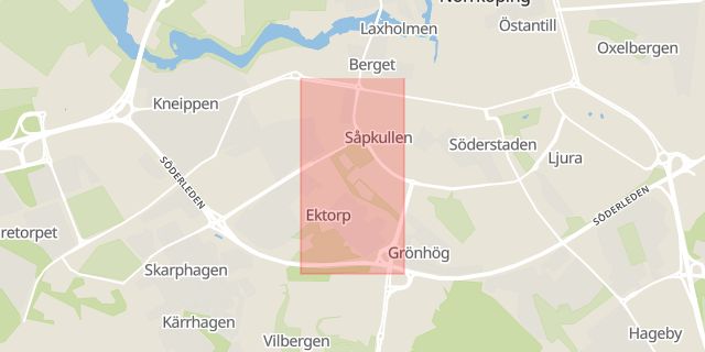 Karta som med röd fyrkant ramar in Ektorpsgatan, Norrköping, Östergötlands län