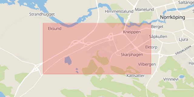 Karta som med röd fyrkant ramar in Linköpingsvägen, Hända, Norrköping, Östergötlands län