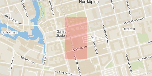 Karta som med röd fyrkant ramar in Östergötland, Ravingatan, Norrköping, Tannefors, Linköping, Östergötlands län