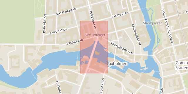 Karta som med röd fyrkant ramar in Kungsgatan, Bergsbron, Norrköping, Östergötlands län