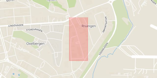 Karta som med röd fyrkant ramar in Risängsgatan, Norrköping, Östergötlands län