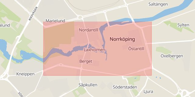 Karta som med röd fyrkant ramar in Gamla Staden, Norrköping, Östergötlands län