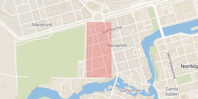 Karta som med röd fyrkant ramar in Luntgatan, Norrköping, Östergötlands län