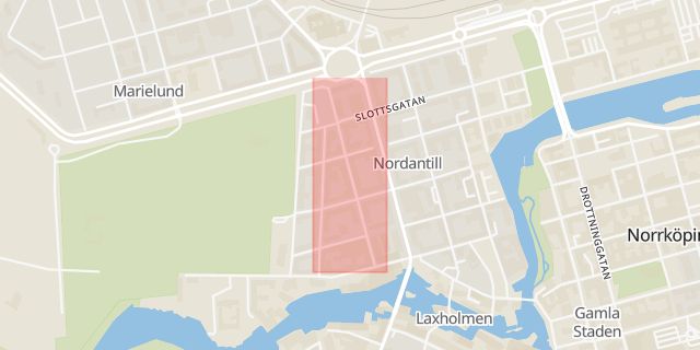 Karta som med röd fyrkant ramar in Luntgatan, Norrköping, Östergötlands län