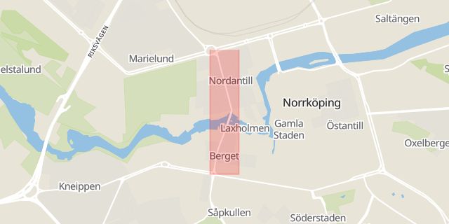 Karta som med röd fyrkant ramar in Kungsgatan, Norrköping, Östergötlands län