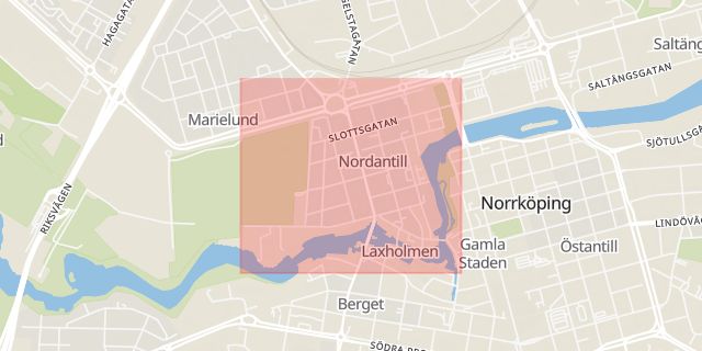 Karta som med röd fyrkant ramar in Nordantill, Norrköping, Östergötlands län