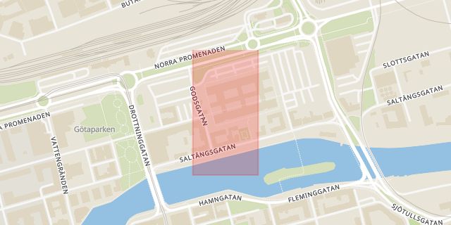 Karta som med röd fyrkant ramar in Migrationsverket, Norrköping, Östergötlands län