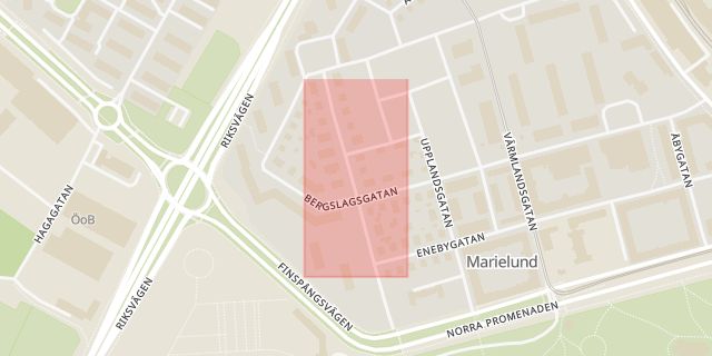 Karta som med röd fyrkant ramar in Östergötland, Pryssgården, Norrköping, Östergötlands län