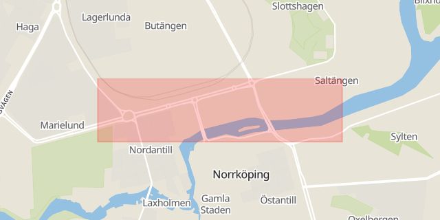 Karta som med röd fyrkant ramar in Slottsgatan, Norrköping, Östergötlands län