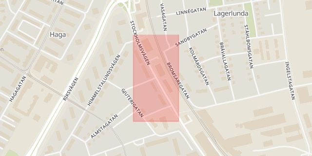 Karta som med röd fyrkant ramar in Hallandsgatan, Stockholmsvägen, Norrköping, Östergötlands län