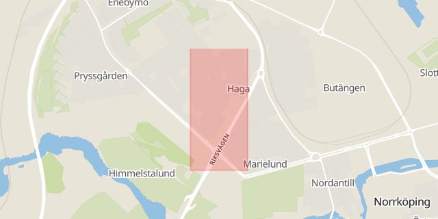 Karta som med röd fyrkant ramar in Hagagatan, Norrköping, Östergötlands län