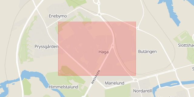 Karta som med röd fyrkant ramar in Haga, Norrköping, Östergötlands län