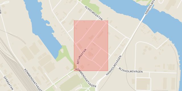 Karta som med röd fyrkant ramar in Returgatan, Slottshagen, Norrköping, Östergötlands län