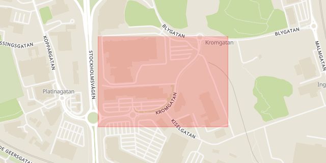 Karta som med röd fyrkant ramar in Kromgatan, Norrköping, Östergötlands län