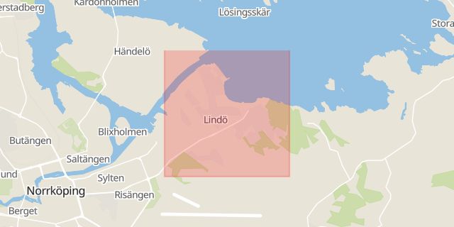 Karta som med röd fyrkant ramar in Lindö, Norrköping, Östergötlands län