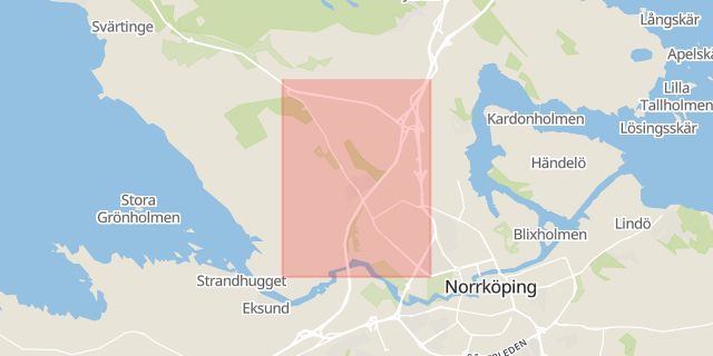 Karta som med röd fyrkant ramar in Ingelsta, Finspångsvägen, Norrköping, Östergötlands län