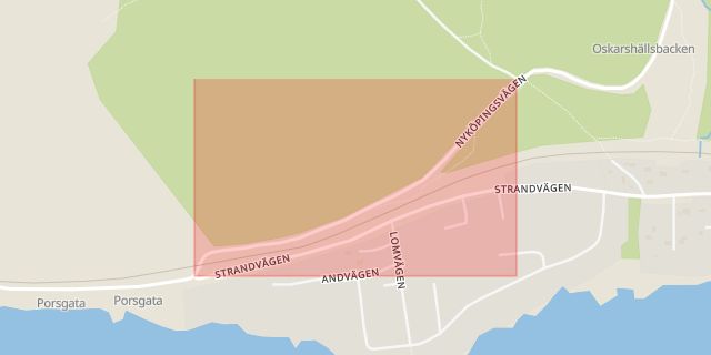 Karta som med röd fyrkant ramar in Nyköpingsvägen, Norrköping