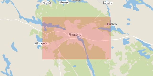 Karta som med röd fyrkant ramar in Arbetsförmedlingen, Finspång, Östergötlands län