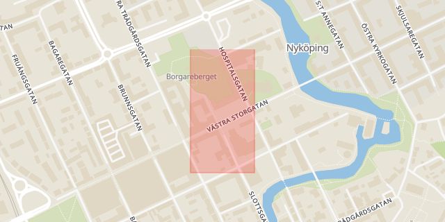 Karta som med röd fyrkant ramar in Stora Torget, Nyköping, Södermanlands län