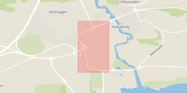 Karta som med röd fyrkant ramar in Fruängsgatan, Nyköping, Södermanlands län