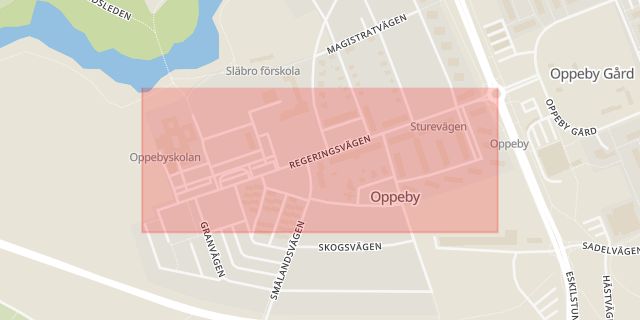 Karta som med röd fyrkant ramar in Regeringsvägen, Nyköping, Södermanlands län