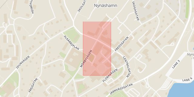 Karta som med röd fyrkant ramar in Systembolaget, Nynäshamn, Stockholms län