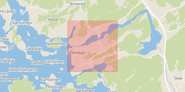 Karta som med röd fyrkant ramar in Skee, Norge, Sverige, Tanumshede, Näsinge, Gamla Vägen, Strömstad, Västra Götalands län