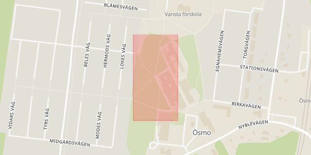 Karta som med röd fyrkant ramar in Ösmo, Nynäshamn, Stockholms län