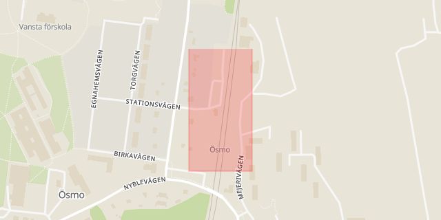 Karta som med röd fyrkant ramar in Ösmo Station, Nynäshamn, Stockholms län
