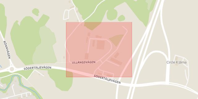 Karta som med röd fyrkant ramar in Järna, Ullängsvägen, Södertälje, Stockholms län
