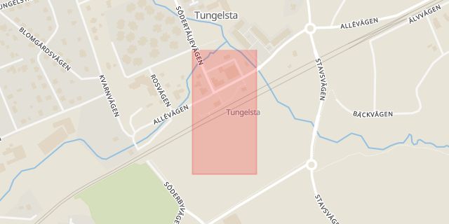 Karta som med röd fyrkant ramar in Tungelsta, Västerhaninge, Haninge, Stockholms län