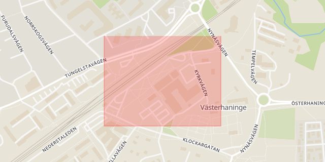 Karta som med röd fyrkant ramar in Centrumvägen, Västerhaninge, Haninge, Stockholms län