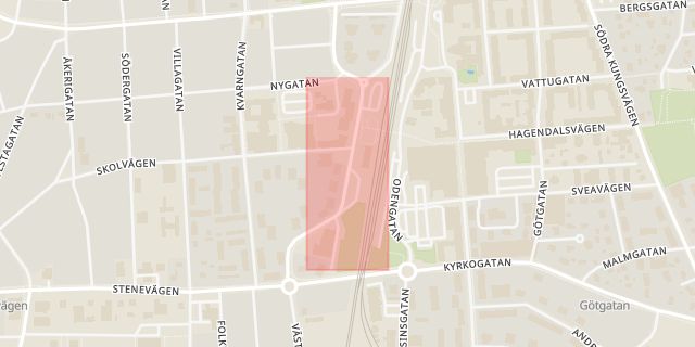 Karta som med röd fyrkant ramar in Stationsgatan, Kumla, Örebro län