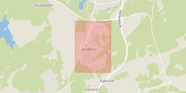 Karta som med röd fyrkant ramar in Jordbrovägen, Haninge, Stockholms län