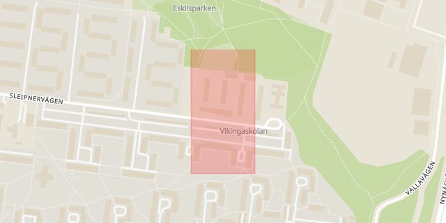 Karta som med röd fyrkant ramar in Söderbymalmsskolan, Vikingaskolan, Haninge, Stockholms län