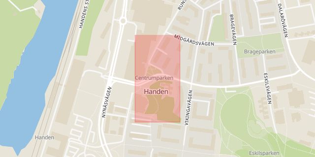 Karta som med röd fyrkant ramar in Haninge Centrum, Haninge, Stockholms län