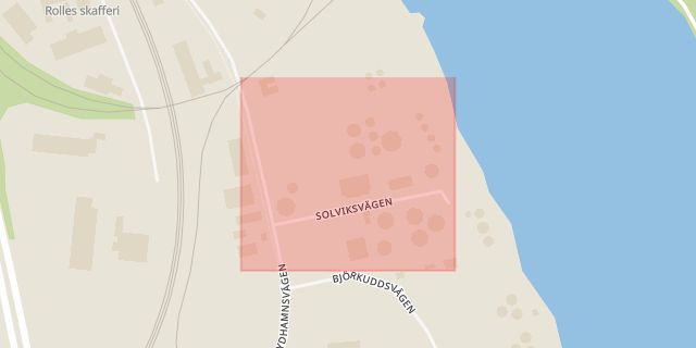 Karta som med röd fyrkant ramar in Solviksvägen, Södertälje, Stockholms län
