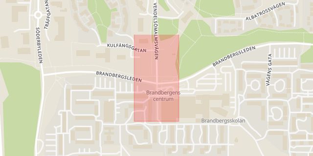 Karta som med röd fyrkant ramar in Vendelsömalmsvägen, Haninge, Stockholms län