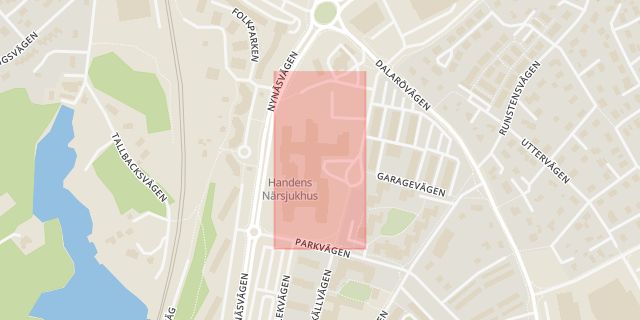 Karta som med röd fyrkant ramar in Rudans Friluftsområde, Haninge, Stockholms län