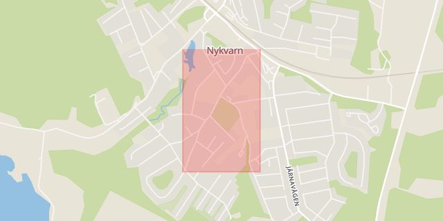 Karta som med röd fyrkant ramar in Gammeltorpsvägen, Nykvarn, Stockholms län