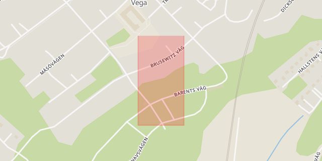 Karta som med röd fyrkant ramar in Vega, Haninge, Stockholms län