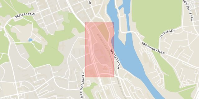 Karta som med röd fyrkant ramar in Bangatan, Södertälje, Stockholms län