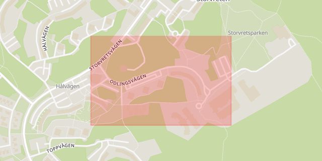 Karta som med röd fyrkant ramar in Tumba, Odlingsvägen, Botkyrka, Stockholms län