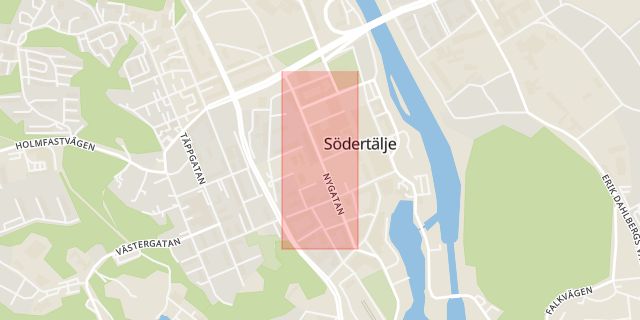 Karta som med röd fyrkant ramar in Nygatan, Södertälje, Stockholms län