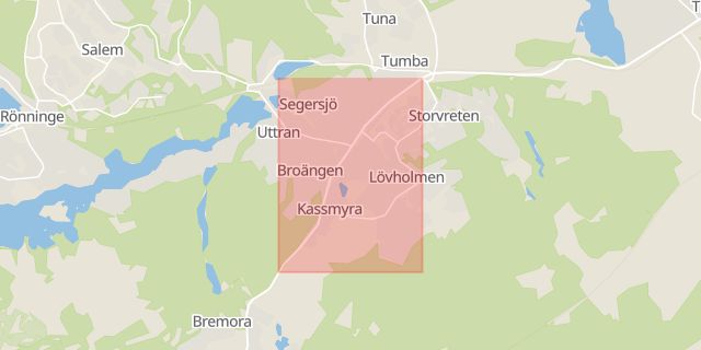 Karta som med röd fyrkant ramar in Tumba, Dalvägen, Botkyrka, Stockholms län