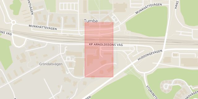 Karta som med röd fyrkant ramar in Tumba, Honda, Tumba Centrum, Botkyrka, Stockholms län