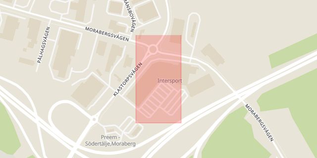 Karta som med röd fyrkant ramar in Moraberg, Bergaholmsvägen, Morabergsvägen, Stockholm, Stockholms län