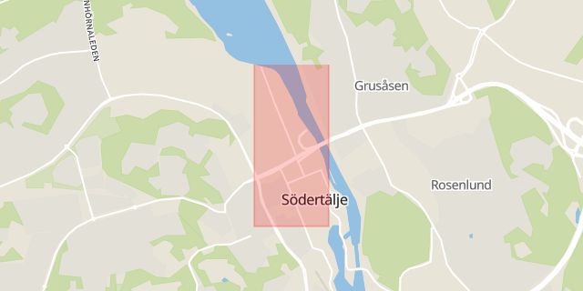 Karta som med röd fyrkant ramar in Storgatan, Södertälje, Stockholms län